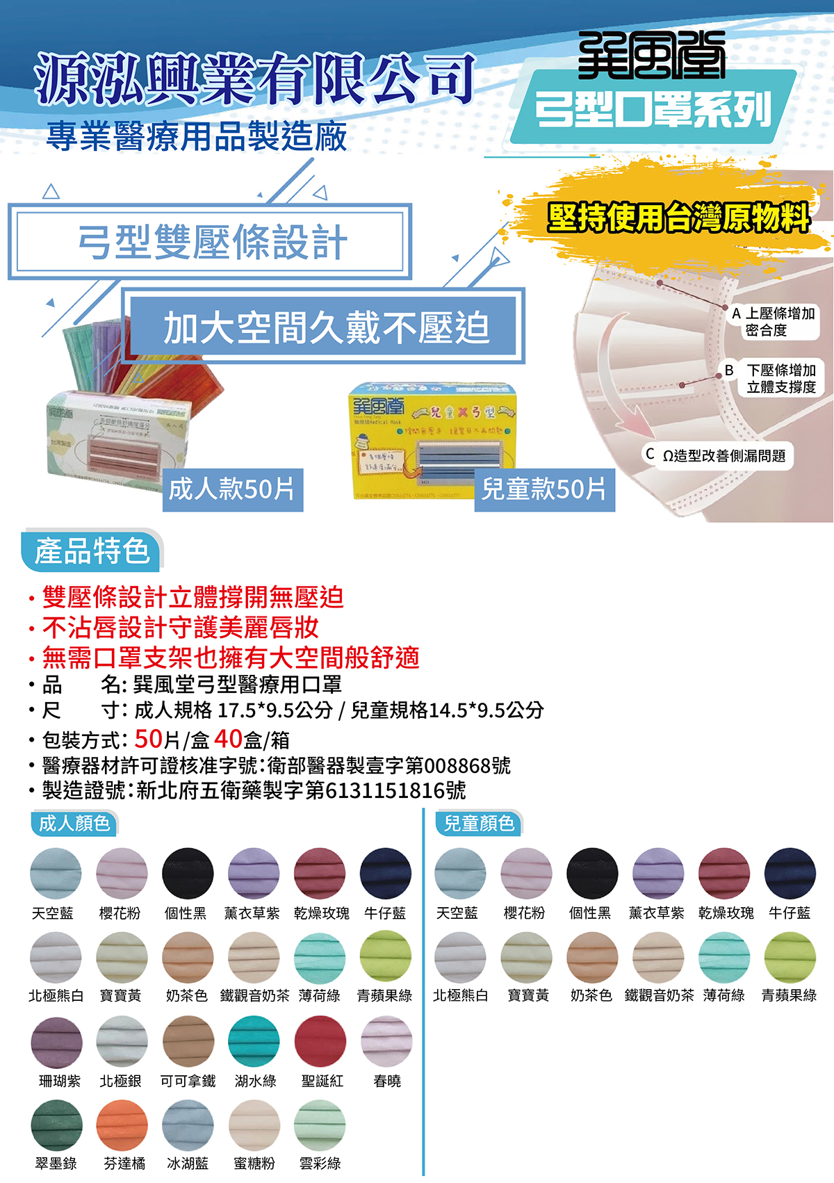 巽風堂 醫療級口罩 雙鋼印雙壓條 弓型成人專用 台灣製造